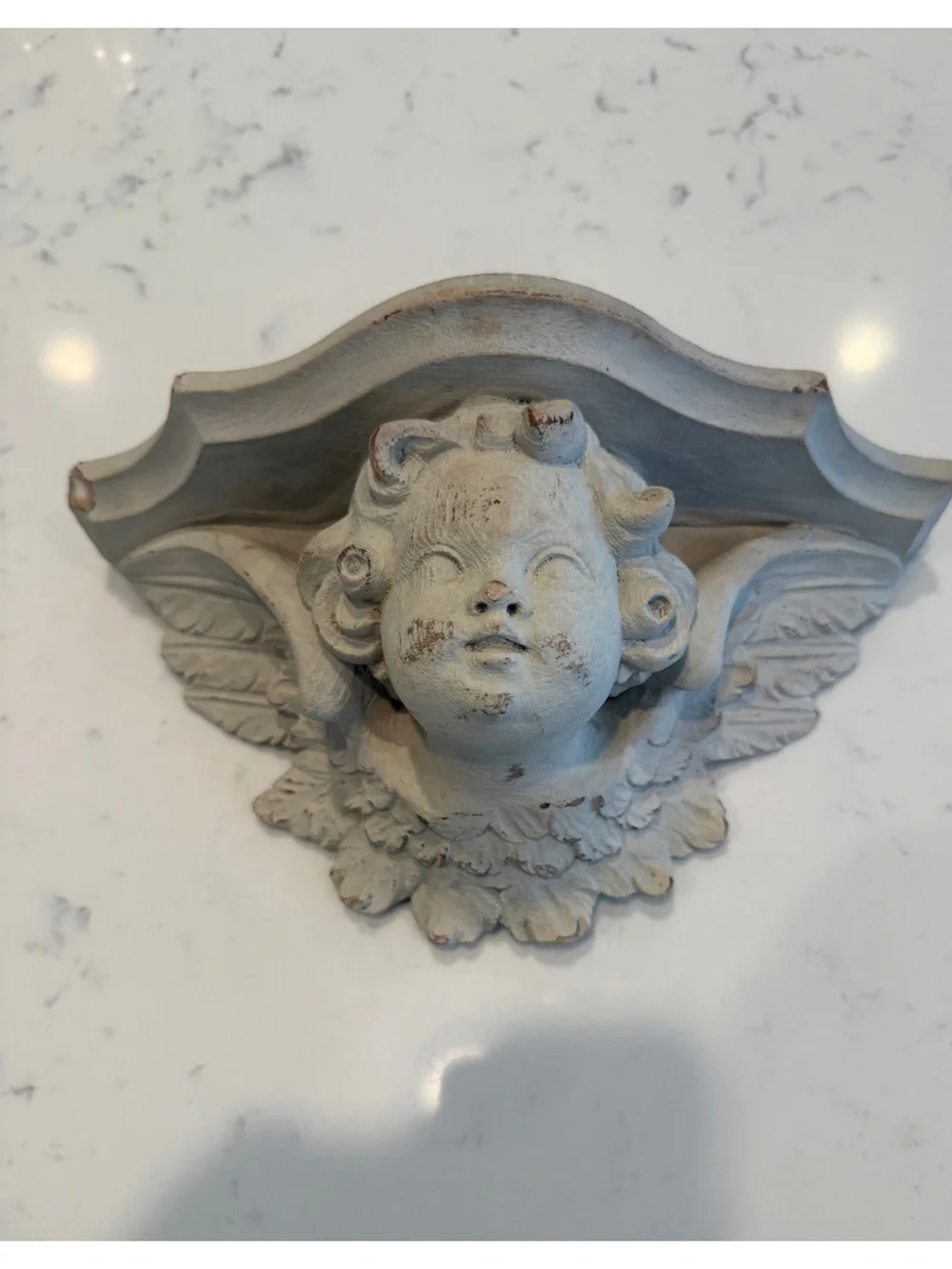 White Plaster Cherub Angel Wall Sconce Shelf Cottagecore